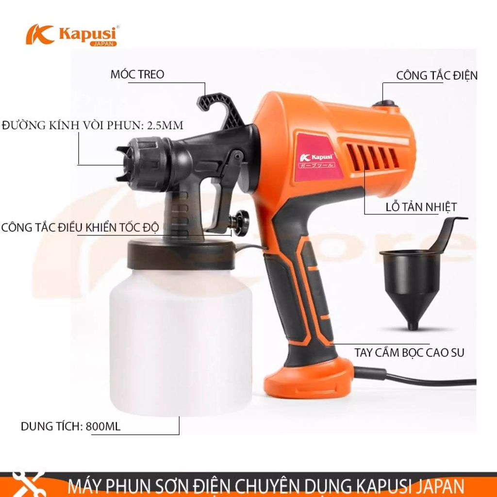 Máy phun sơn điện cầm tay hãng KAPUSI JAPAN 500W, Bảo hành 12 tháng