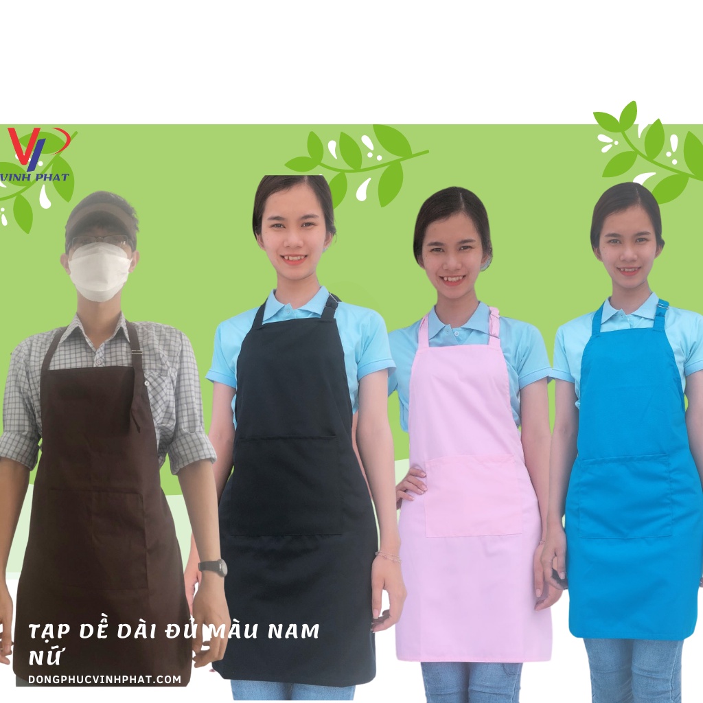 Tạp Dề Dài Màu Nâu Nam Nữ Cho Nhân Viên Phục Vụ Bếp, Nail, Quán Cafe, Trà Sữa