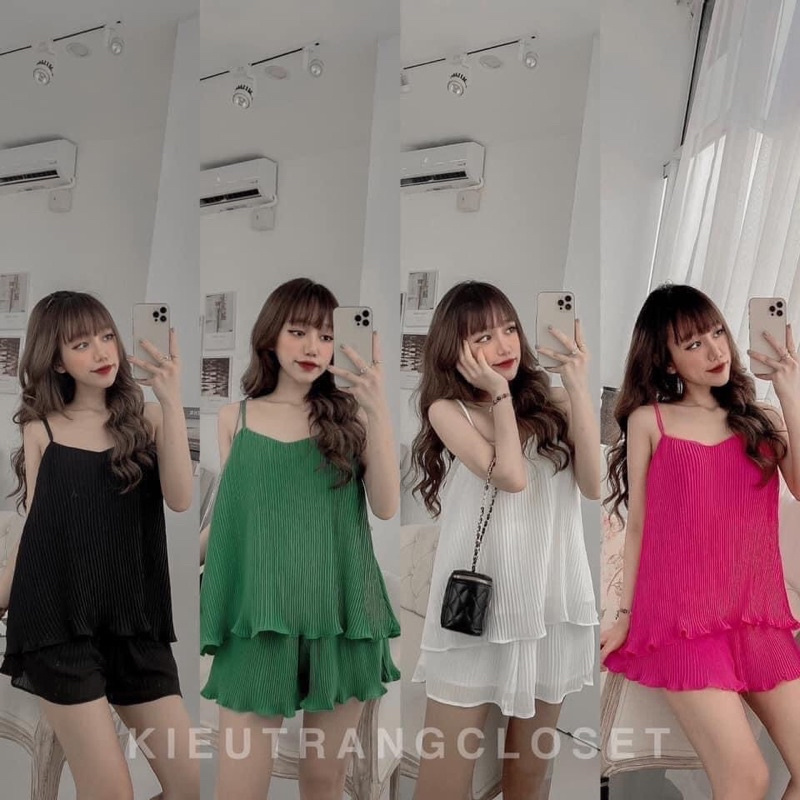 Đồ Bộ Thun 2 Dây Dập Ly Cổ Tim Quần Đùi | BigBuy360 - bigbuy360.vn