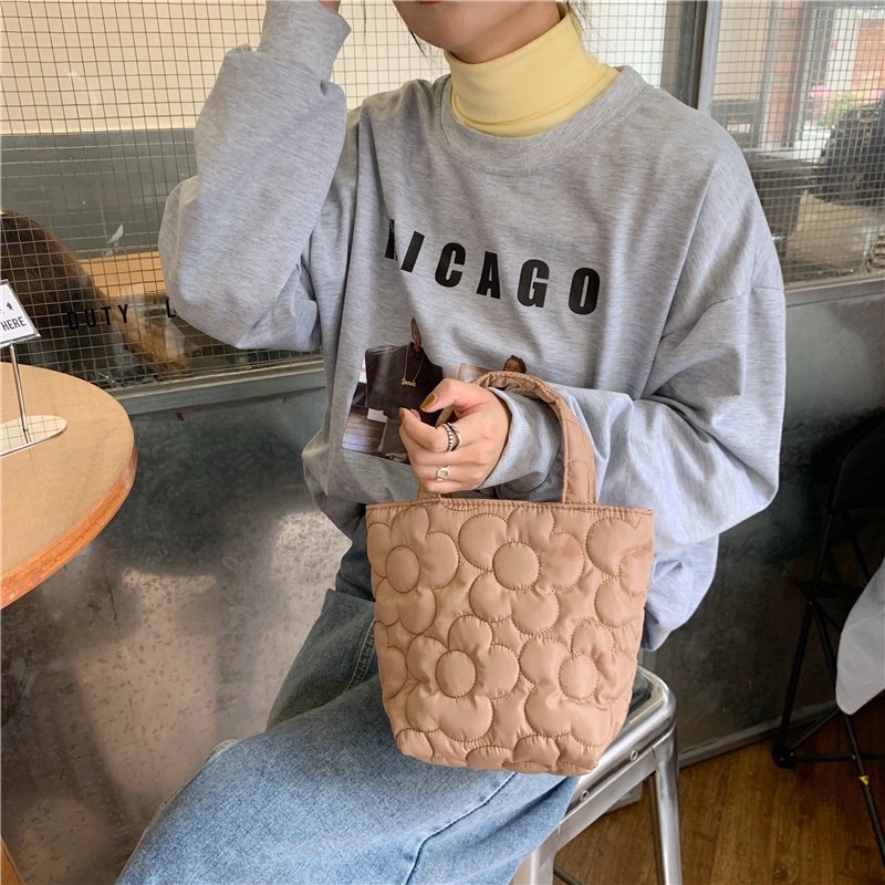 Túi Vải Đựng Hộp Cơm Trưa Xách Tay Họa Tiết Hoa Nhỏ Dễ Thương