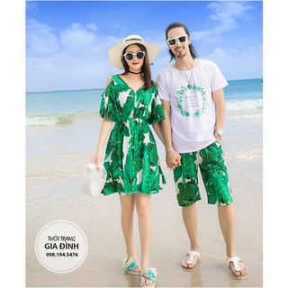 Set đồ gia đình váy cổ V