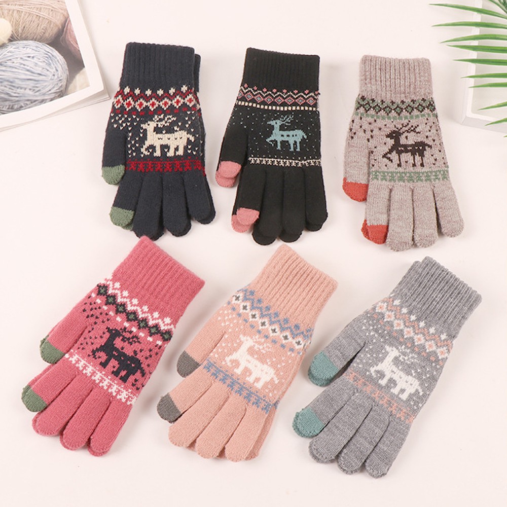 forever  Women Knitted Full Finger Gloves Elk Deer Snowflake Touch Screen Mittens Winter Warm Christmas Gift