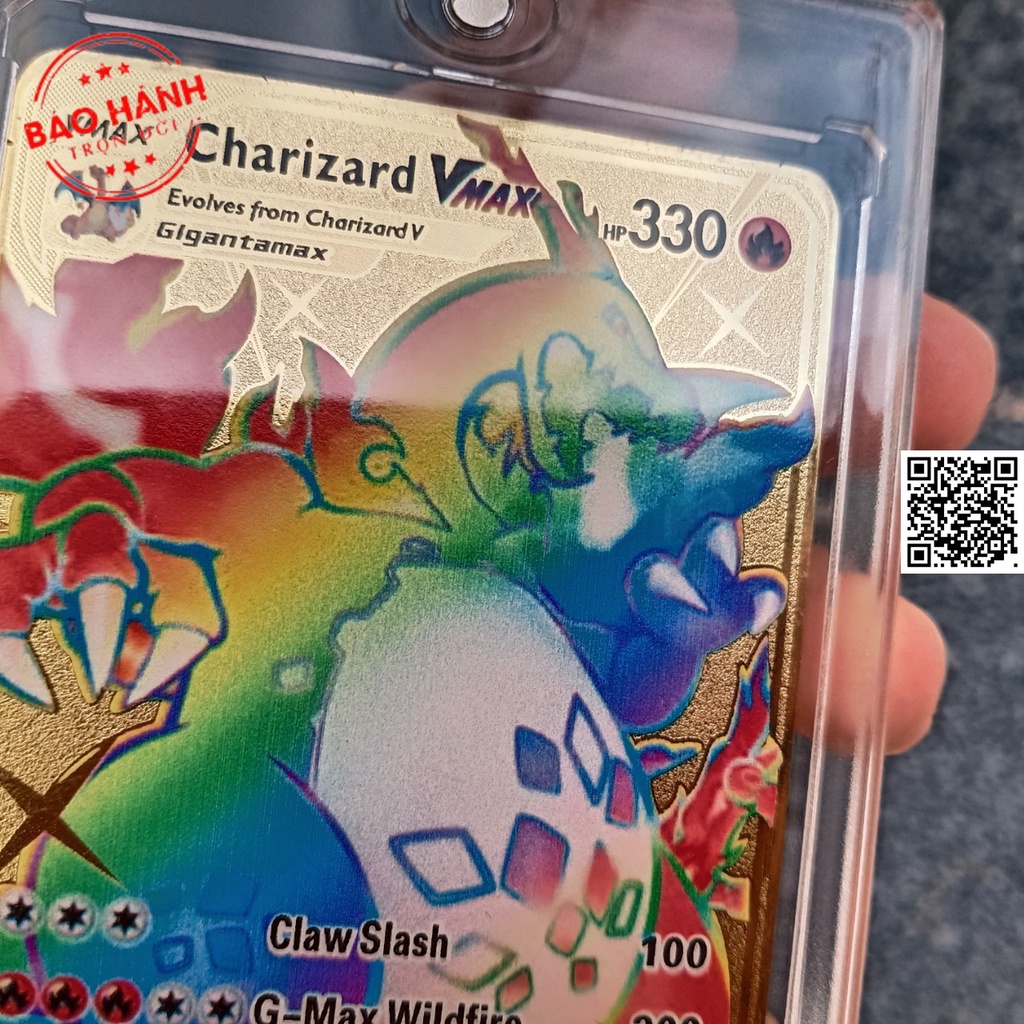 Thẻ hợp kim Pokemon Charizard Siêu cấp tiến hoá Vmax mạ vàng không gỉ chữ in nỗi 1834