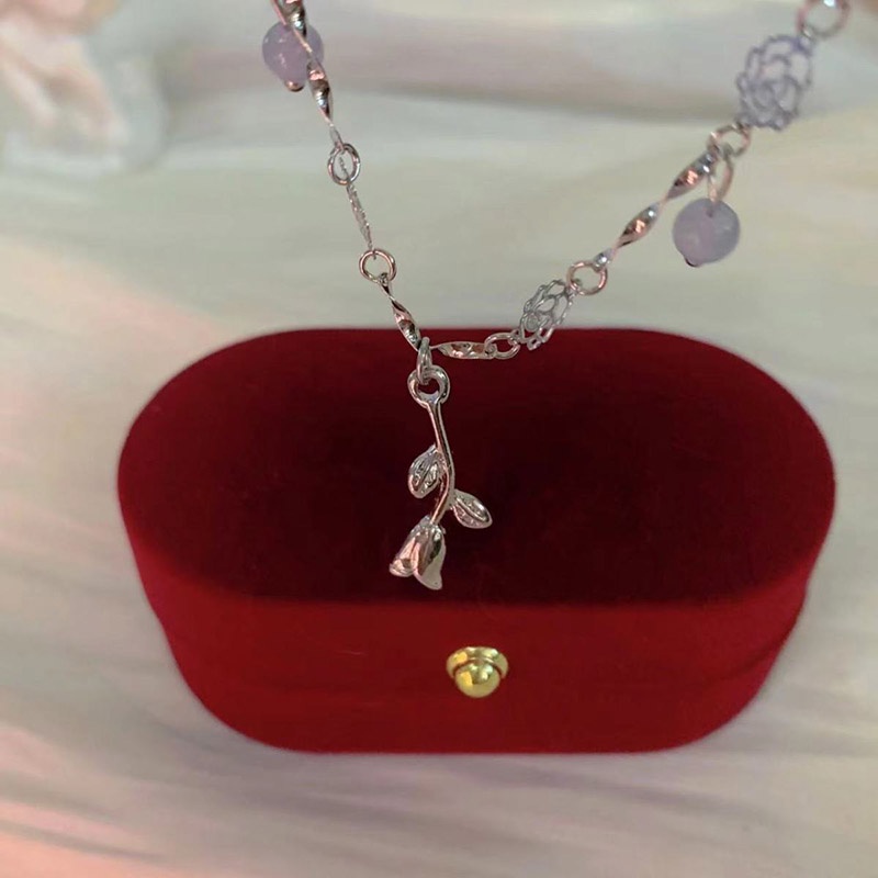 Vòng Cổ Mặt Hoa Hồng Phối Tua Rua Đơn Giản Thời Trang Cổ Điển Pháp