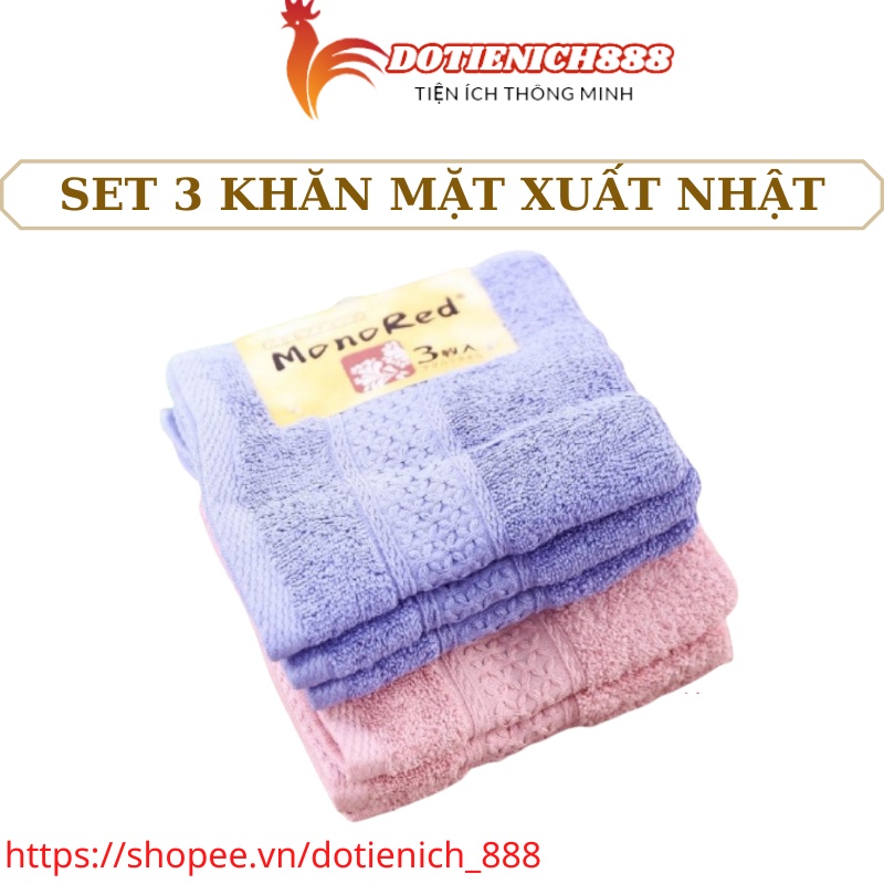 Set 3 khăn mặt xuất nhật chất liệu cotton kích thước 34x34 cm siêu mịn lau rửa cho trẻ em