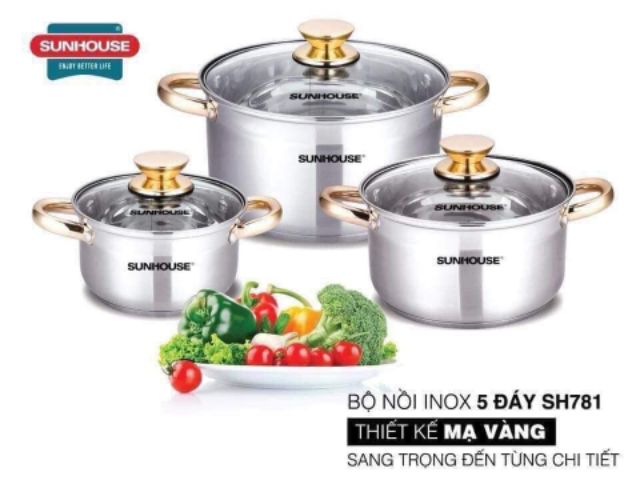 Bộ 3 nồi  SUNHOUSE 781 5 đáy về hàng