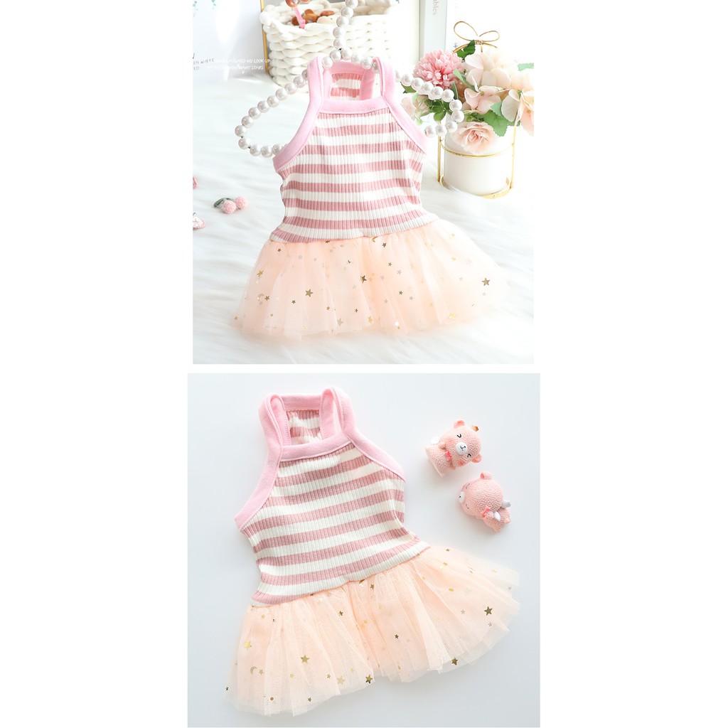 Váy thun gân hai dây CAMQUYTSTORE phong cách công chúa cho thú cưng