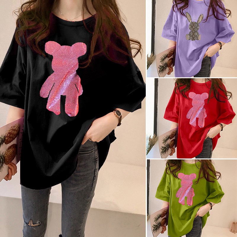 NRVP Áo thun cotton cổ tròn ngắn tay dáng rộng cỡ lớn thời trang năm 2021 cho nữ