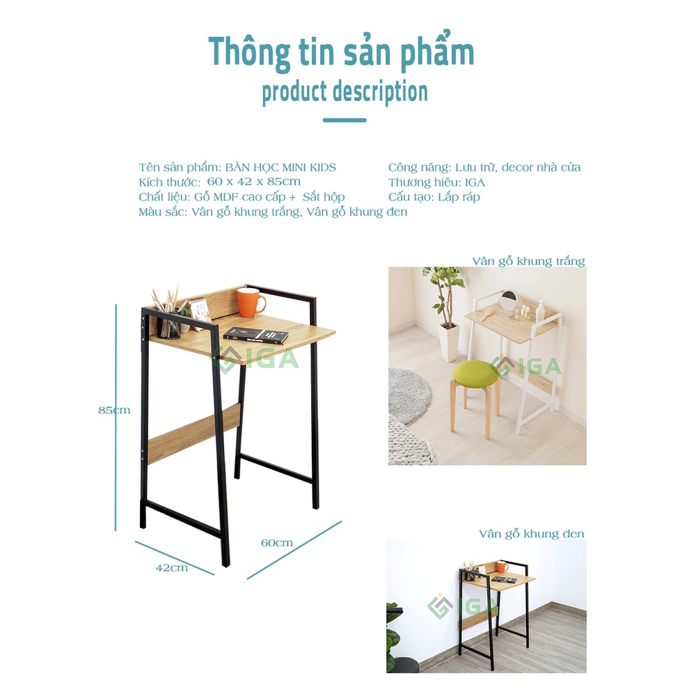 Bàn học, bàn ăn mini cho bé, bàn trà  gỗ khung sắt tiện lợi- GM16