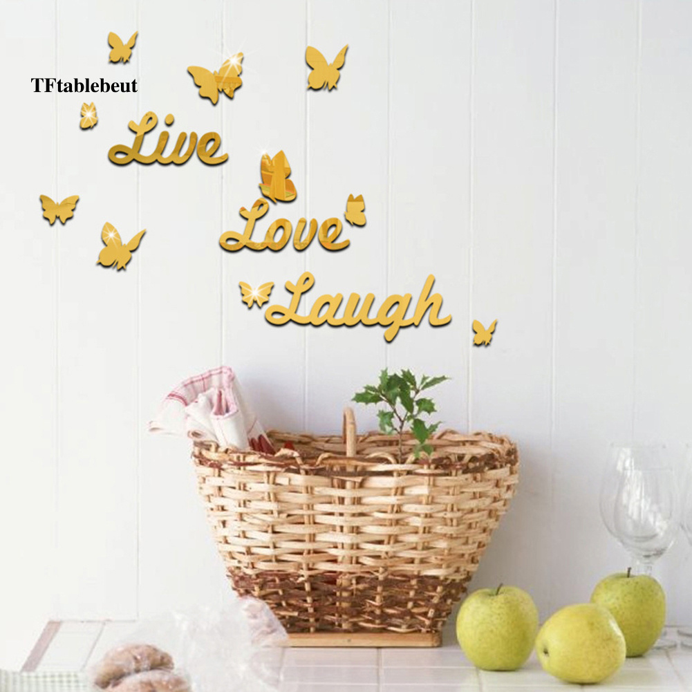 decal dán tường Họa Tiết Chữ Tf Live Love Laugh 3d Hiệu Ứng Gương Dùng Trong Trang Trí Nhà