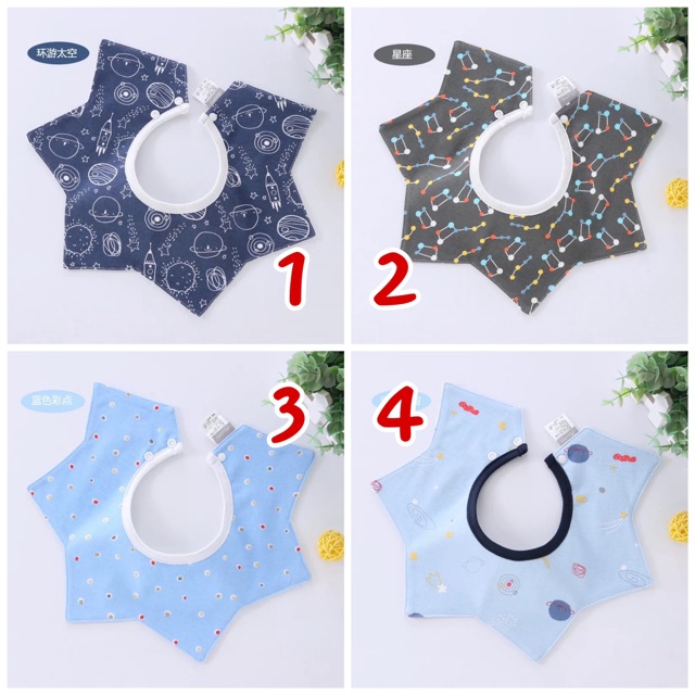 Yếm dãi cotton chống thấm cao cấp tạo hình sao cho bé trai gái