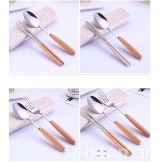 Bộ thìa dĩa cán gỗ lúa mạch cao cấp