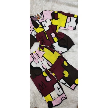 Bộ tay lỡ quần lửng lượn sóng vải lụa mango