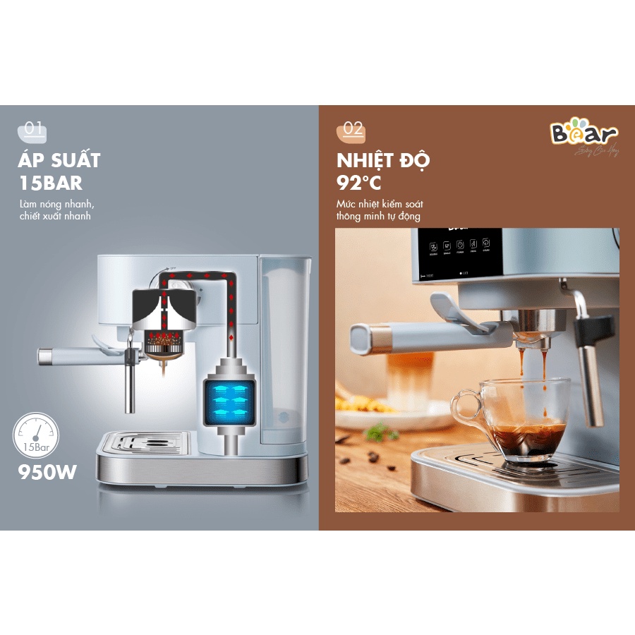 Máy pha cafe Bear cao cấp Espresso đậm vị Italy hàng chính hãng bảo hành 12 tháng KFJ-A15L1 (CF-B15V1)