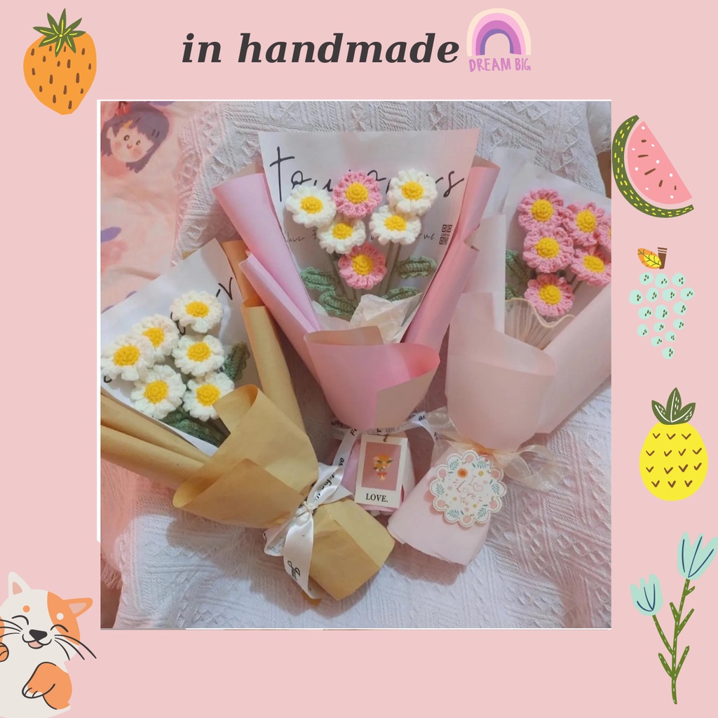 Bó hoa cúc họa mi daisy handmade bằng len trang trí / làm quà tặng