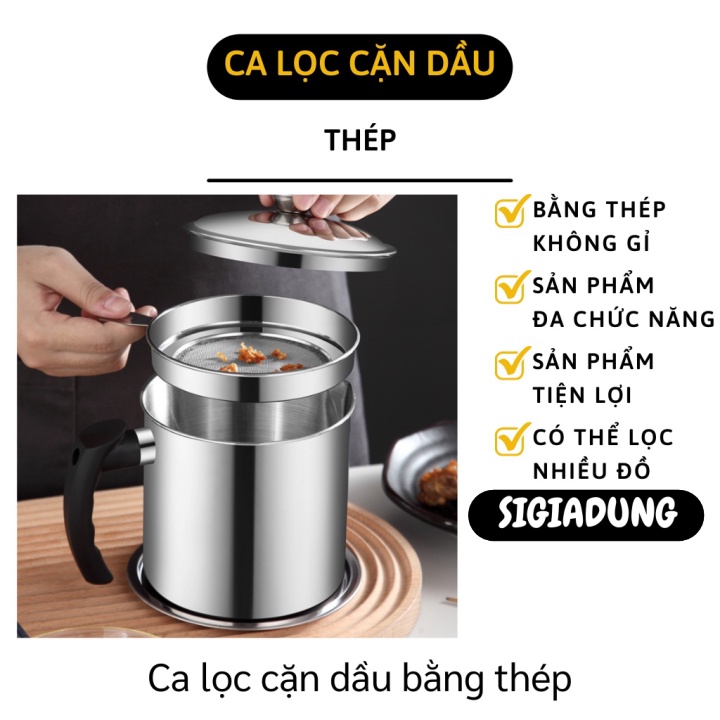 Ca lọc cặn dầu bằng thép XẢ TỒN Bình Lọc Dầu 304 Bằng Thép Không Gỉ 14.5x12.5x15cm 9582 Dụng cụ nhà bếp