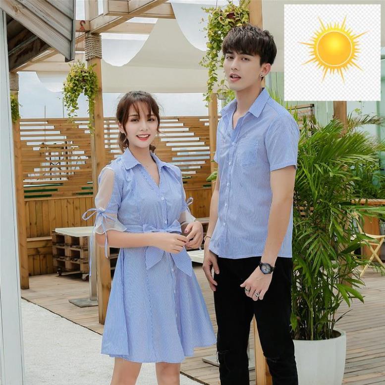 🕵️🕵️ Áo đôi Set áo váy đôi sơ mi nam nữ chụp cưới đi biển màu xanh HQCOUPLE AV14 (có ảnh thật) 🕵️