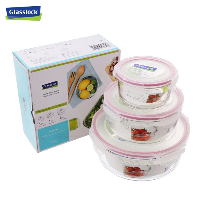 Bộ hộp thủy tinh cường lực Glasslock GL156 Hàn Quốc (400ml + 950ml + 2050ml) - Larva Store