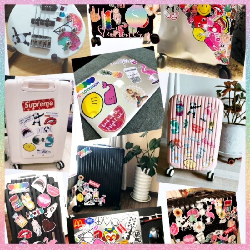 [HOTIS] 8 MẪU - Set 50 Sticker 5 - 8cm, nhãn dán cán màng phim PVC không thấm nước, dán được nhiều lần
