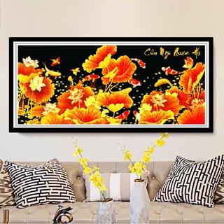 Tranh Đính Đá Cao Cấp Cửu Ngư Quần Hội - Kích Thước 175x75cm