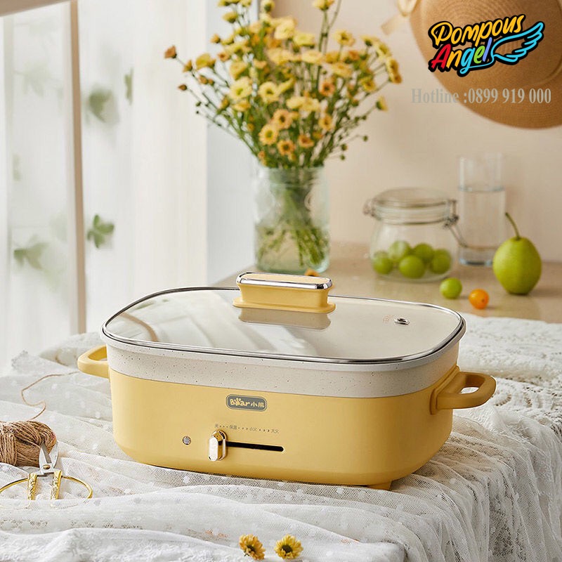 Nồi lẩu nướng điện tráng men chống dính BEAR DHG-C50T1 dung tích 5L , 1500W màu vàng , bảo hành 12 tháng
