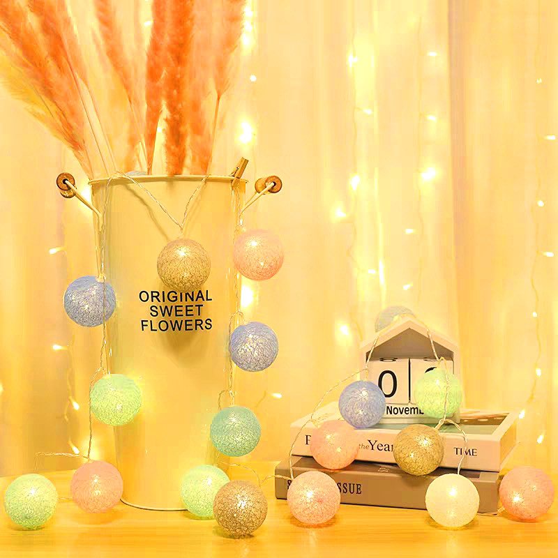 Dây đèn led trang trí 3mét 20 quả cầu mây mix màu đẹp mắt milkdecor-009