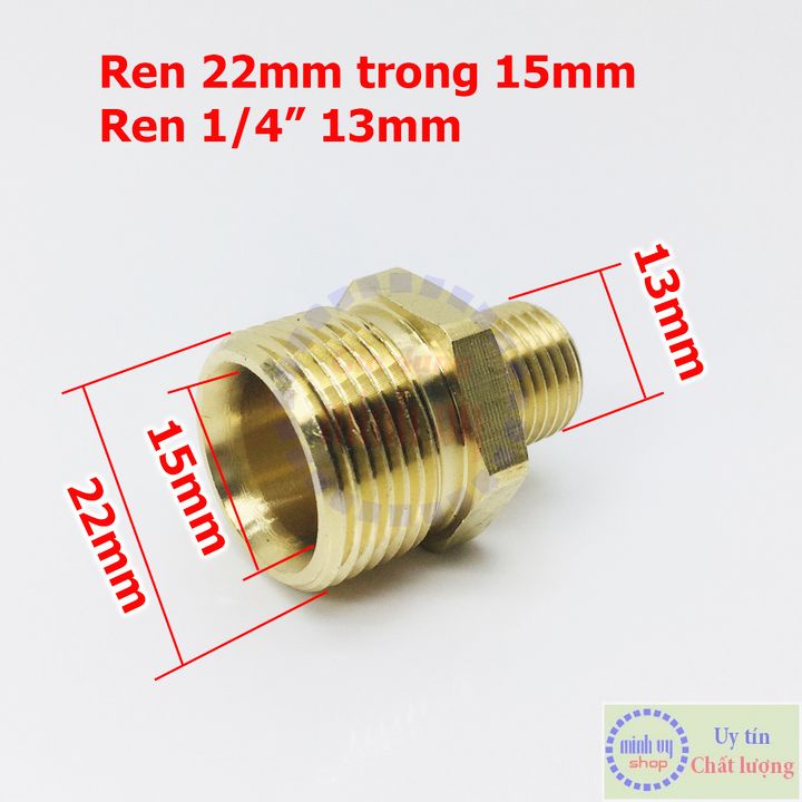 Khớp chuyển ren ngoài 22mm trong 15 sang ren ngoài 13mm  - N13N22-15