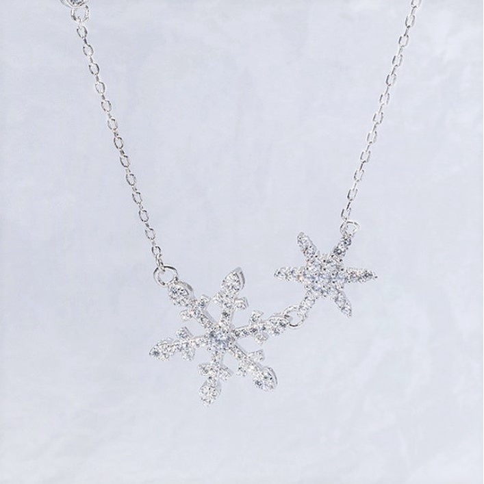 Dây chuyền bạc nữ mặt 2 bông tuyết đính đá, Vòng cổ chất liệu bạc ta cao cấp - Trang sức bạc Evasilver