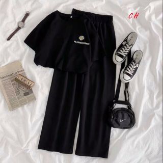 Sét hoa cúc PEA nhỏ in tim kèm quần ống rộng