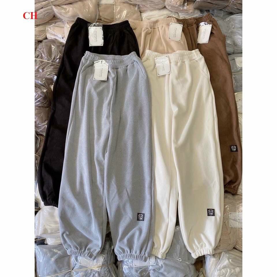 Quần Boom Tăm Logo Icon Bò PEONYB Nữ [FREESHIP]  Jogger thun nỉ mỏng, sweater bo ống năng động cá tính Ulzzang