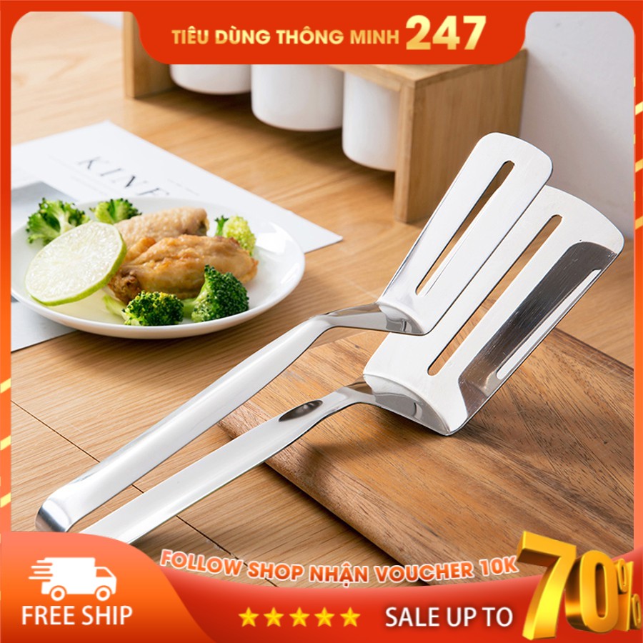 Kẹp Gắp Đồ Ăn Bằng Inox,  Chiên Xẻng Nướng, Gắp Đồ Nóng Như Steak, Cá Rán, Thịt Nướng