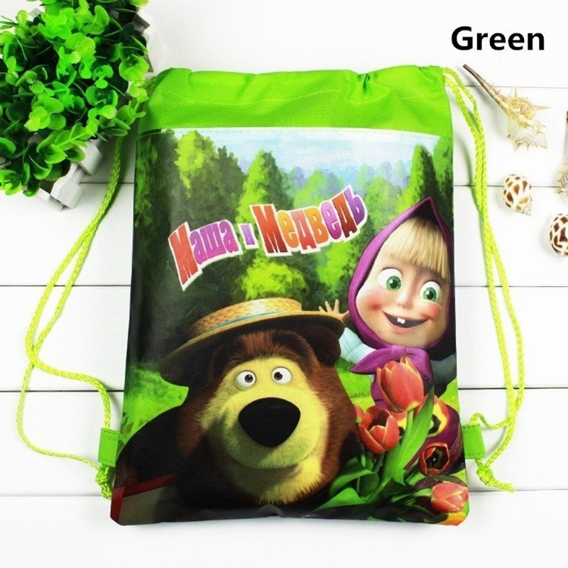 Ba Lô Dây Rút Vải Không Dệt In Hình Hoạt Hình Masha And The Bear