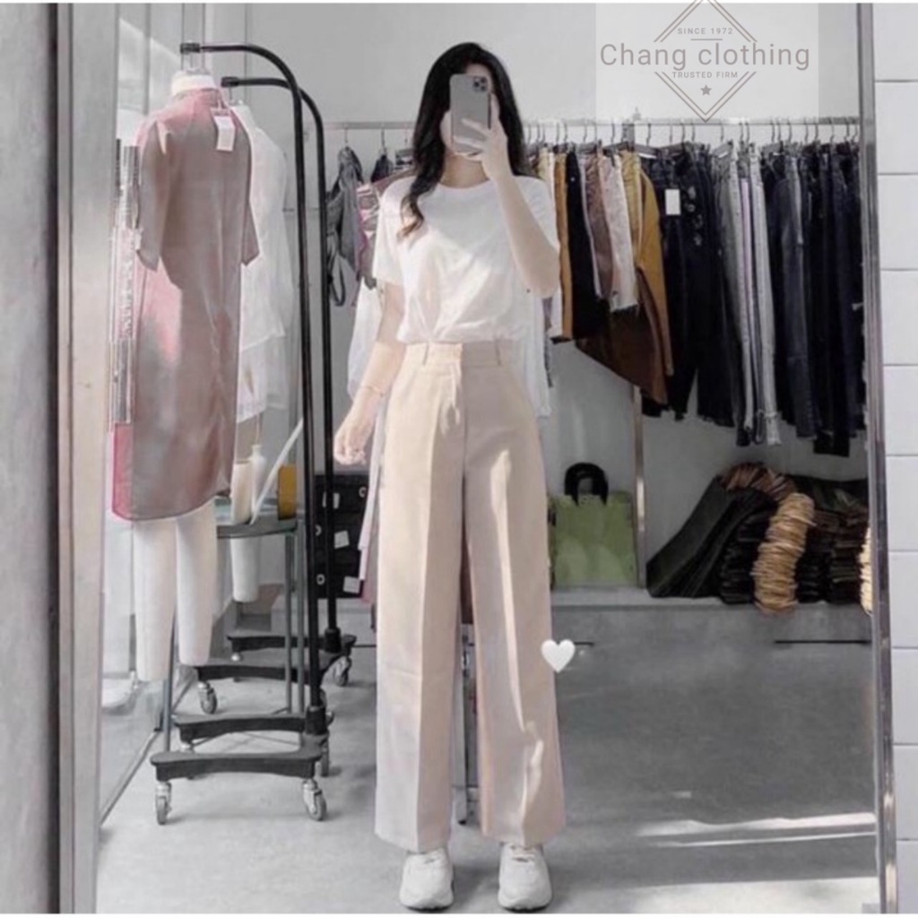 Quần ống rộng nữ lưng cao dáng tây đứng dài thiết kế cạp cao vải đen mềm - Quần vải nữ ống suông mặc đi học làm công sở