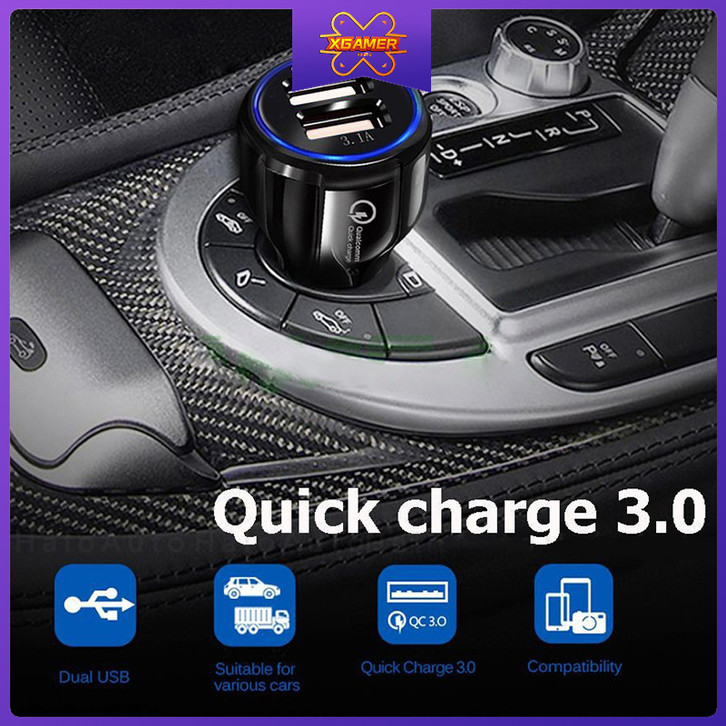 [Ready Stock] XGamer Qualcomm Car USB Charger Quick Charge 3.0 Mobile Phone Charger 2 Port USB Super Fast Car Charger