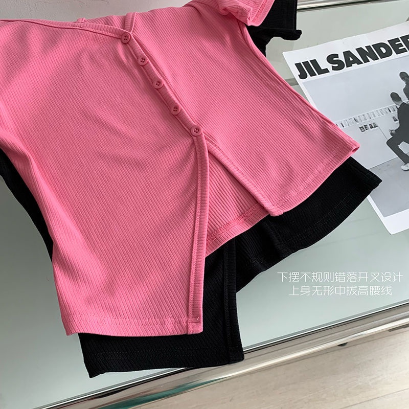 Áo Thun Tay Ngắn Dáng Ôm Xẻ Tà Kiểu Hàn Quốc Thời Trang Mùa Hè Cho Nữ