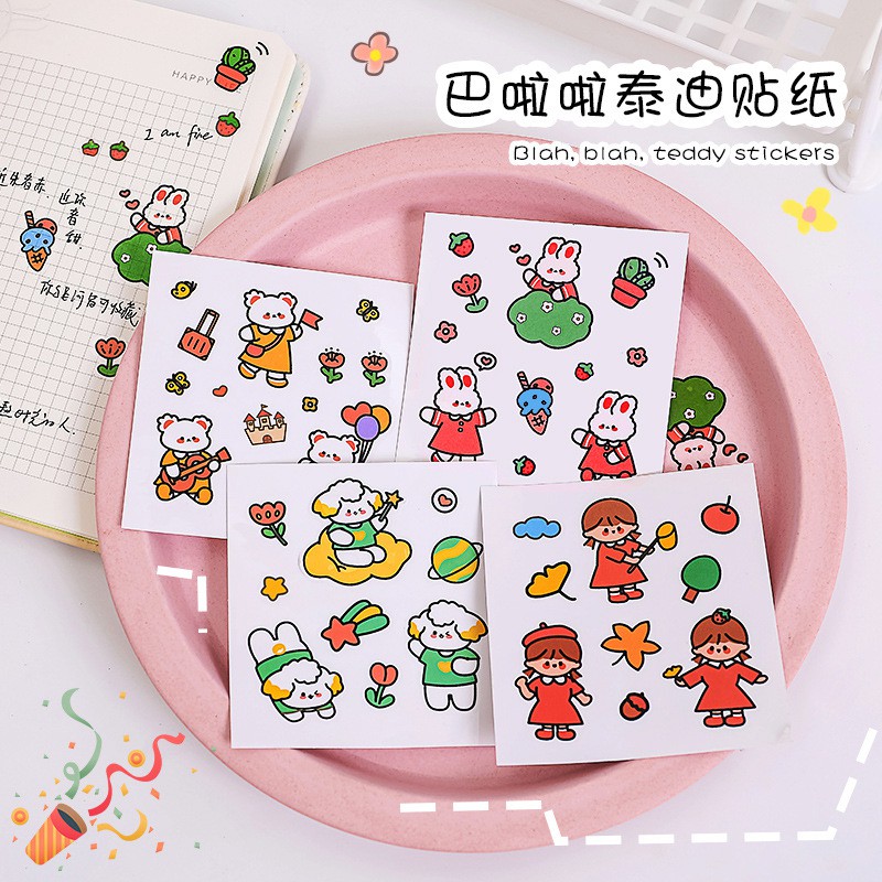 1 tờ Sticker dán cô bé và gấu xinh