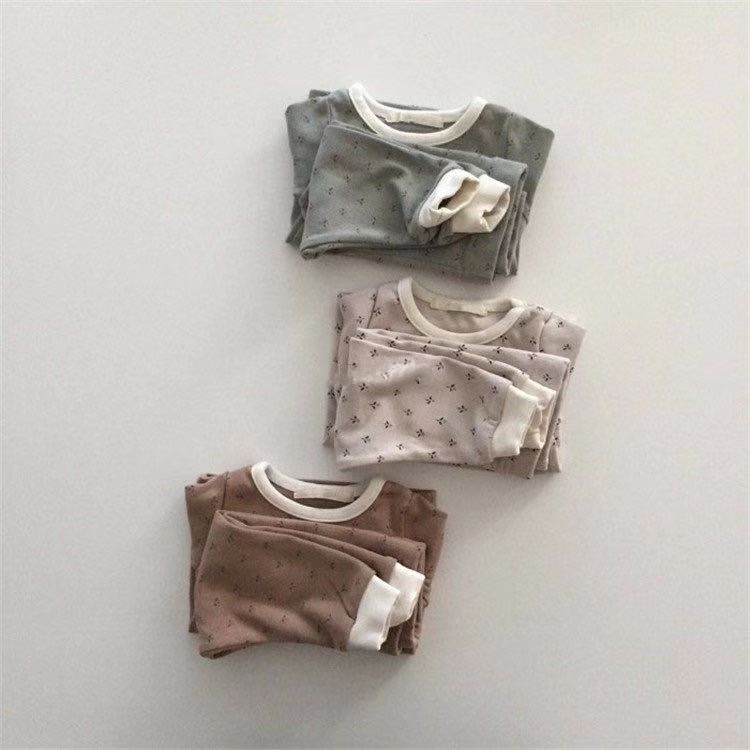 Bộ quần áo thu đông cottton hoa nhí phối màu cho bé 5-13kg