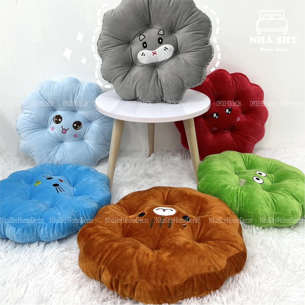 Đệm ngồi bệt hình mặt cười , đệm ngồi bàn trà chất nỉ nhung size đường kính 40cm