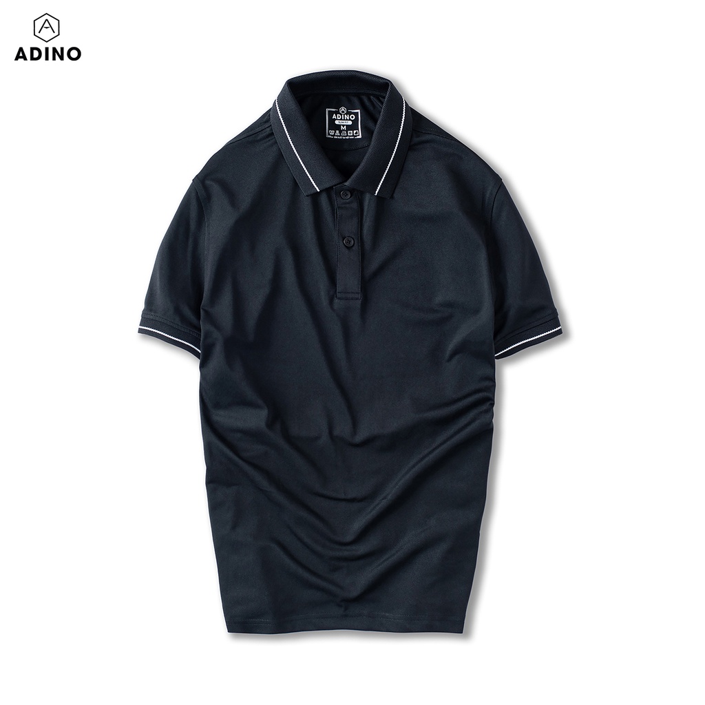 Áo thun có cổ nam màu đen phối viền ADINO vải polyester cotton không bai xù dáng công sở slimfit hơi ôm trẻ trung AP95