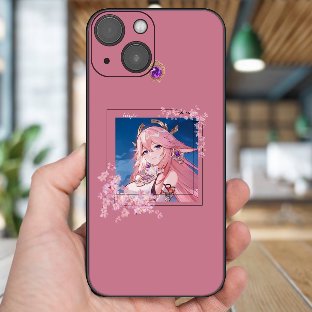 Ốp lưng iPhone 13 dẻo đen cạnh vuông in hình Yae Miko Genshin Impact