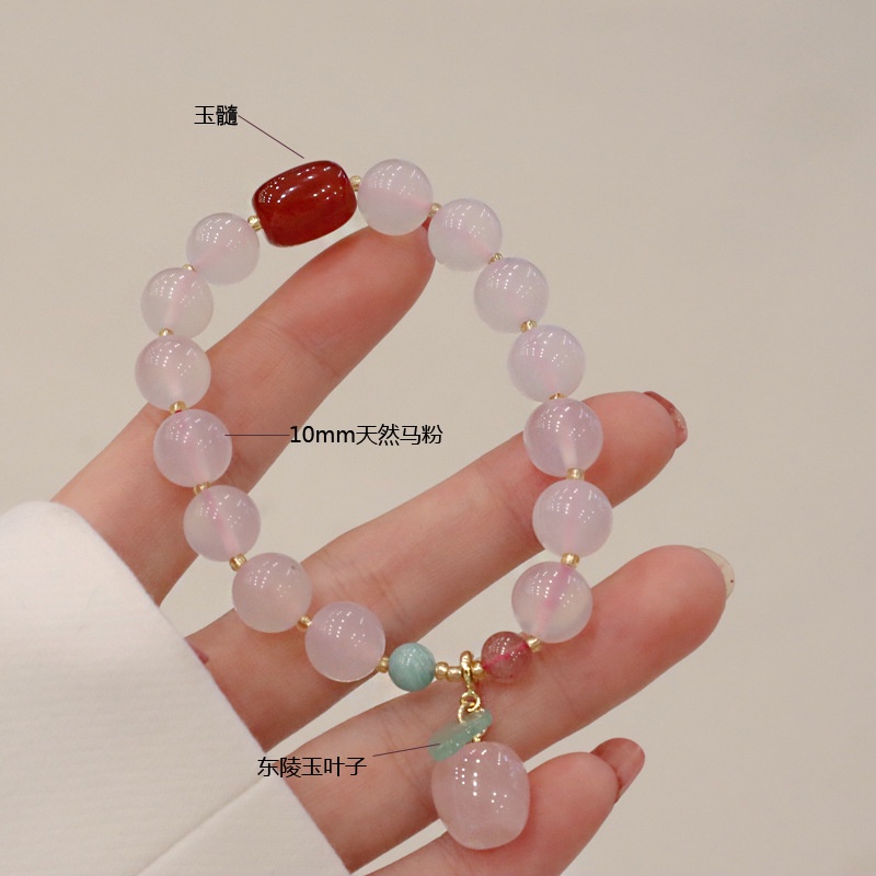 Vòng Tay Mặt Trái Cây Màu Hồng Đính Đá Pha Lê Hồng Dễ Thương 10mm