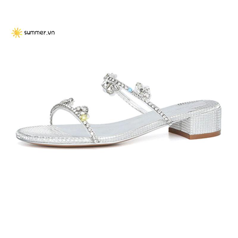Dép Sandal Cao Gót Hở Ngón Đính Đá Phong Cách Pháp Mẫu Mới 2022 Thời Trang Mùa Hè Cho Nữ