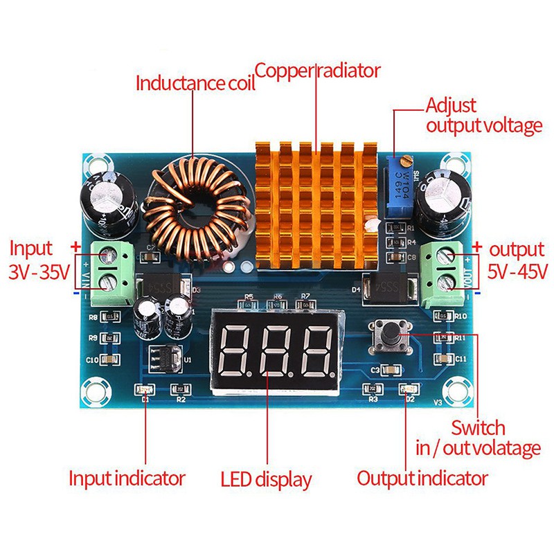 1 Bảng Mạch Tăng Áp XH-M411 5A DC-DC Từ 3V-35V Lên 5V-45V