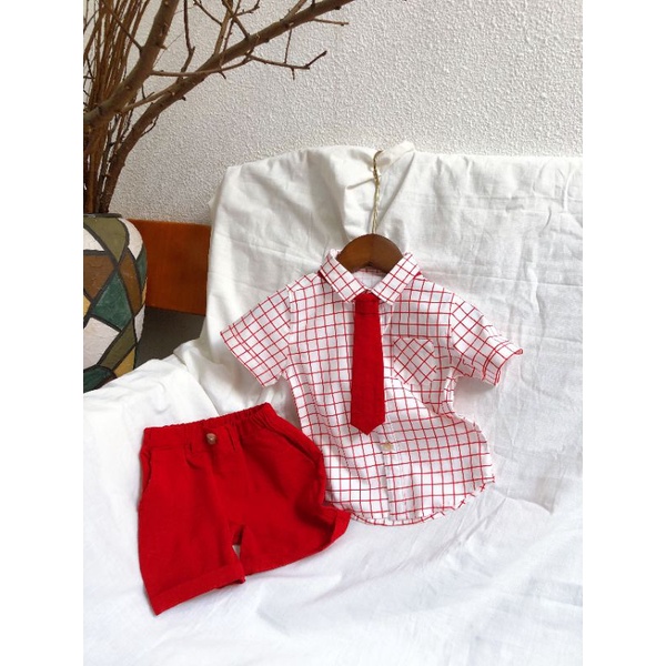 Bộ yếm vest gile cà vạt bé trai 5-12kg