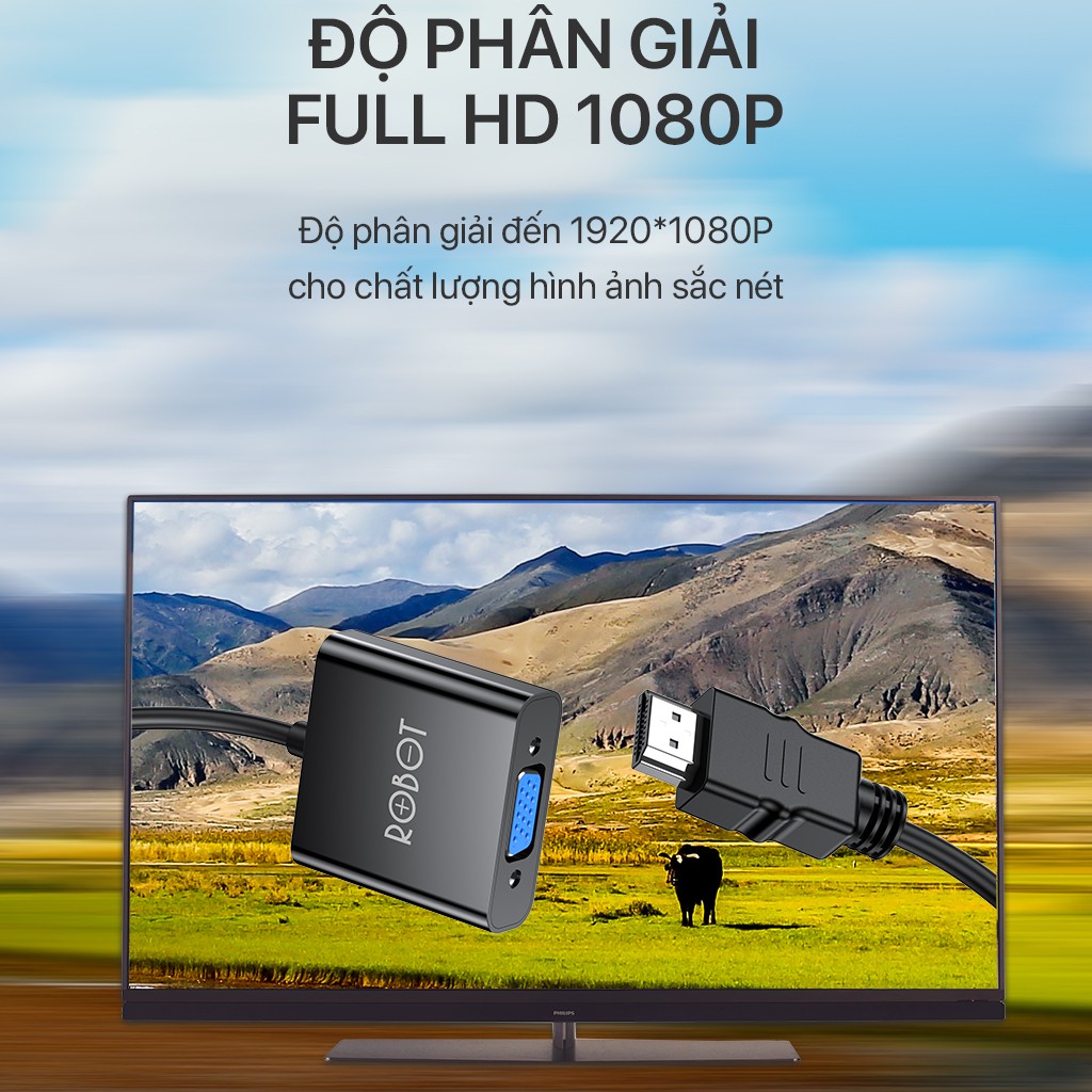 HUB Chuyển Đổi Cổng HDMI Sang Cổng VGA ROBOT RHV10 Hỗ Trợ Độ Phân Giải 1080P Full HD