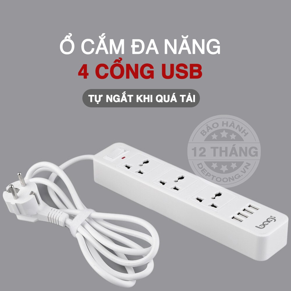 Ổ cắm Bagi 4 cổng USB sạc nhanh (5V-2.1A) tự ngắt khi quá tải