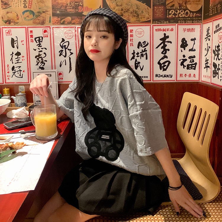 Ngắn tay Áo Thun Nữ Form Rộng Ngắn Tay In Hình Gấu Đáng Yêu Thời Trang