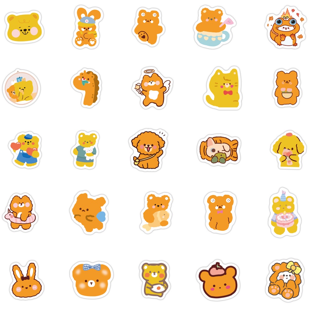 Sticker cute hình gấu màu cam chống nước dán laptop, hình dán mũ bảo hiểm, điện thoại, vali sét 100 hình