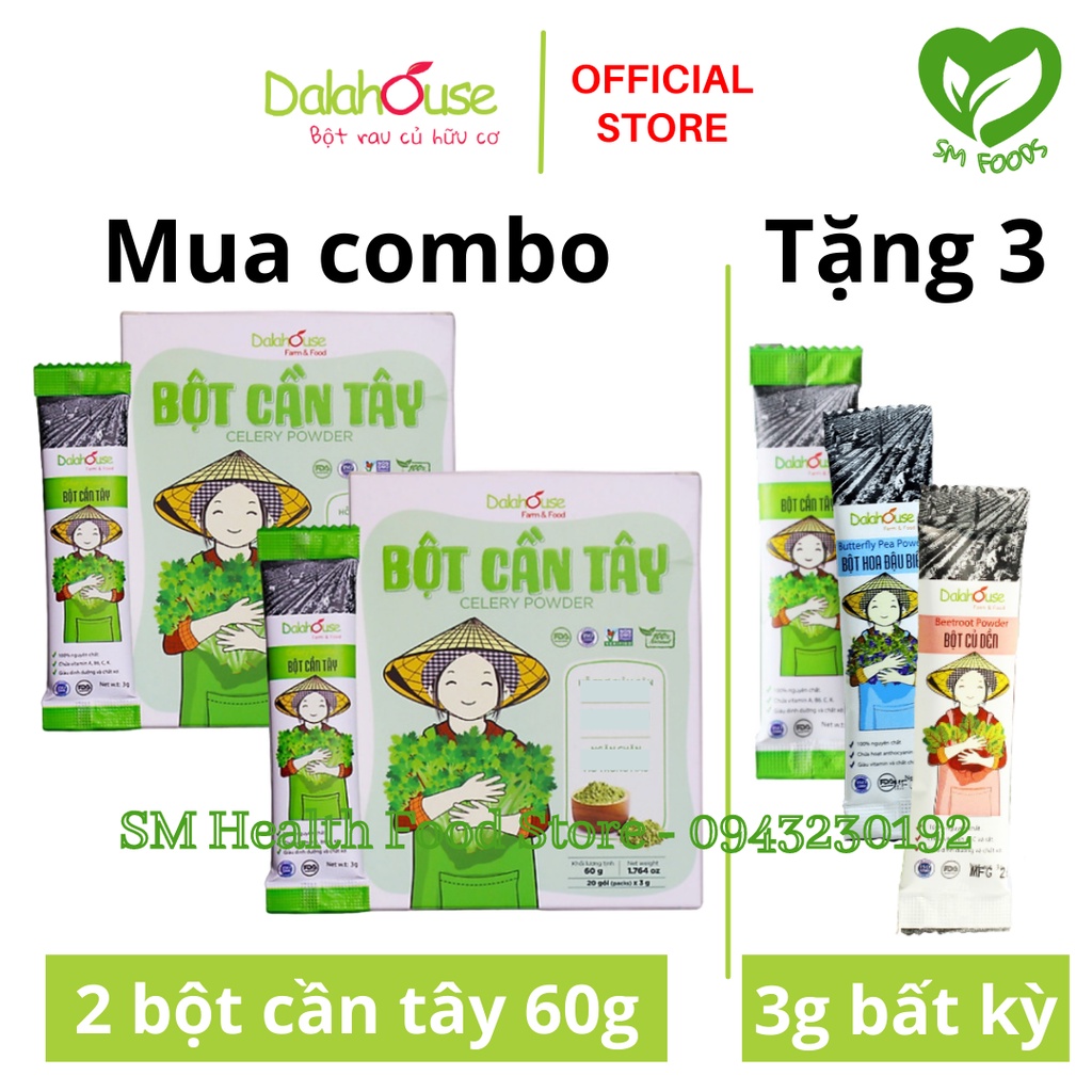 Combo Bột Cần Tây Dalahouse gồm 2 hộp 60g - Tặng kèm 3 gói 3g bất kỳ