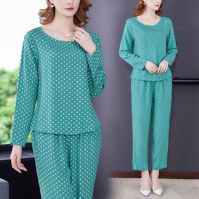 Bộ Đồ Ngủ Vải Lụa Cotton Dáng Rộng Thời Trang Xuân Hè Cho Phụ Nữ Trung Niên